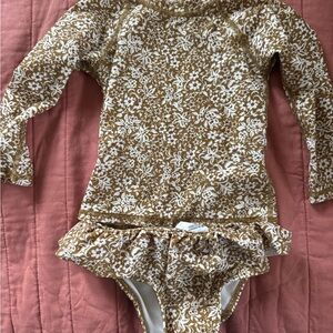 Rylee + Cru Brown and White Floral Kids Rashguard Set